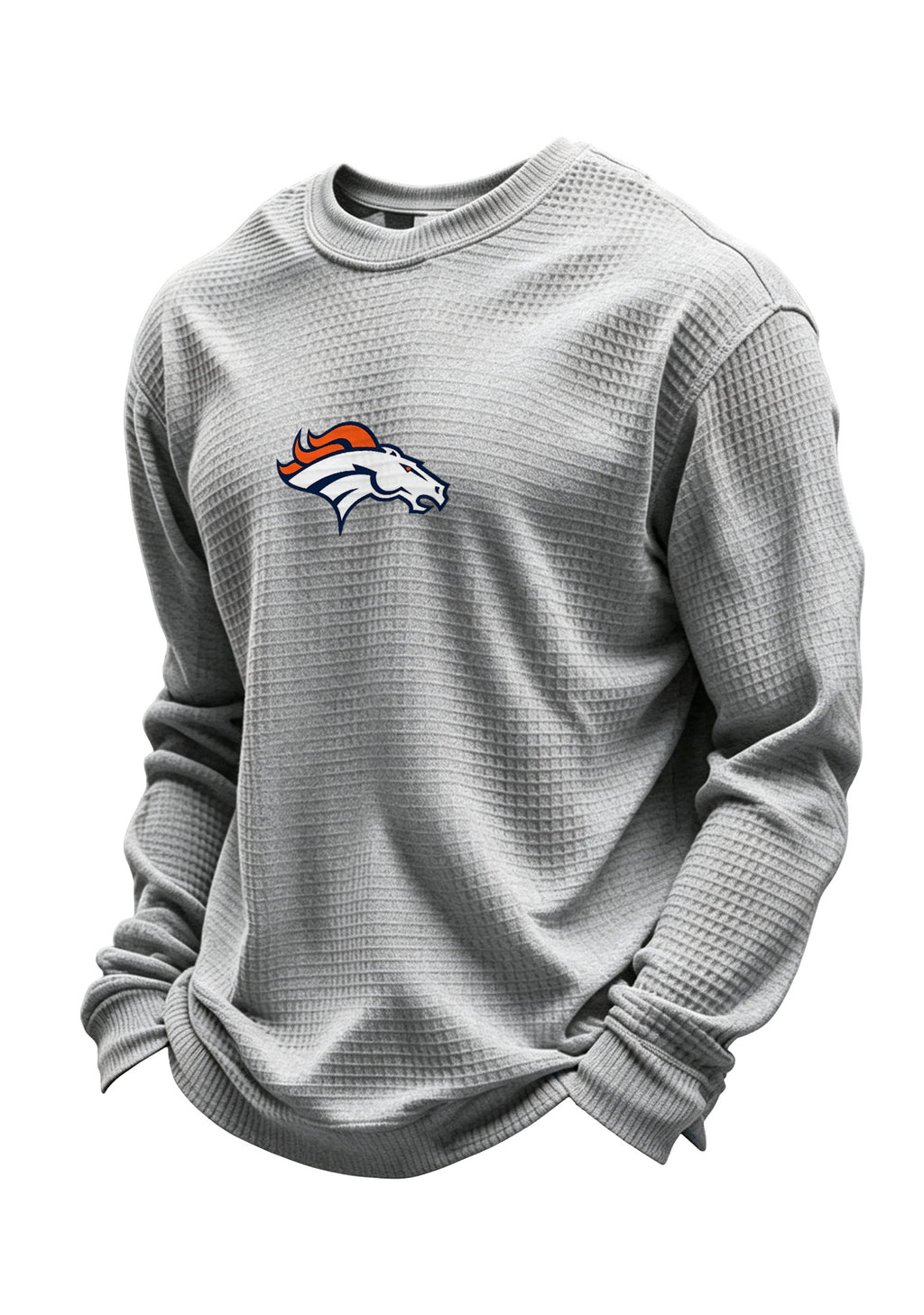 Denver Broncos Horse Helmet Waffle Knit Crewneck Sweatshirt