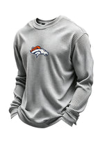 Denver Broncos Horse Helmet Waffle Knit Crewneck Sweatshirt