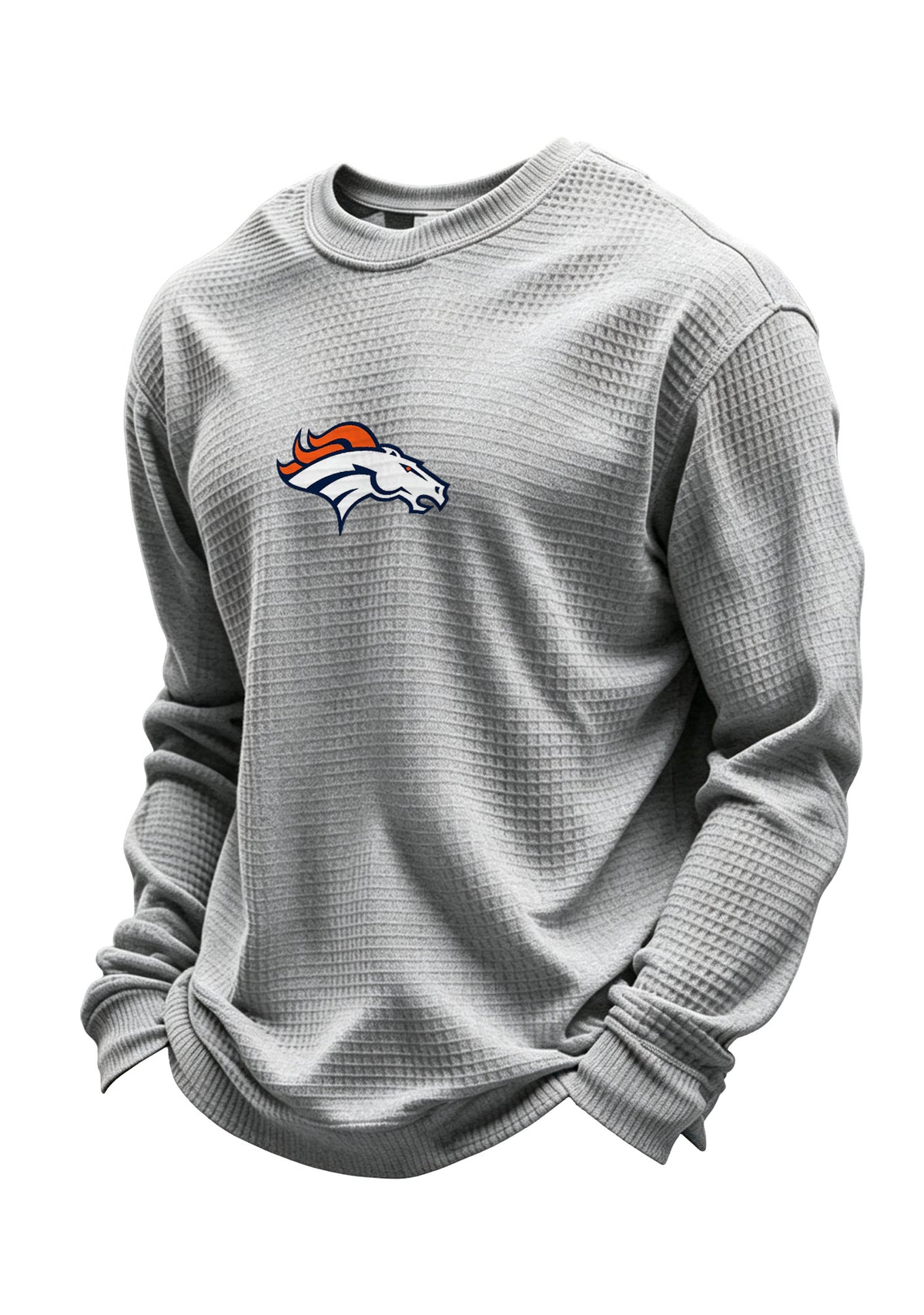Denver Broncos Horse Helmet Waffle Knit Crewneck Sweatshirt