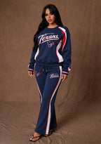 Women's Houston Texans Crewneck Sweatshirt & Flared Pants 2 Piece Set