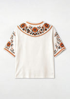 Boho Floral Border Print Featuring Wolves V-Neck Blouse