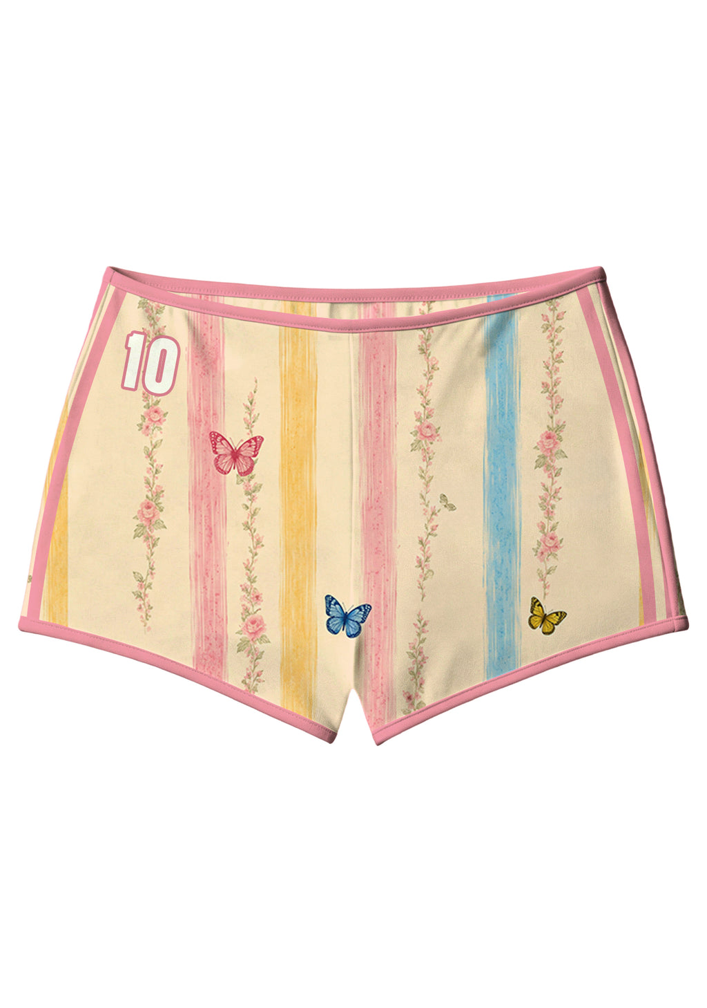 Brush‑Stripe Rose Vine Butterfly Retro No.10 Booty Shorts
