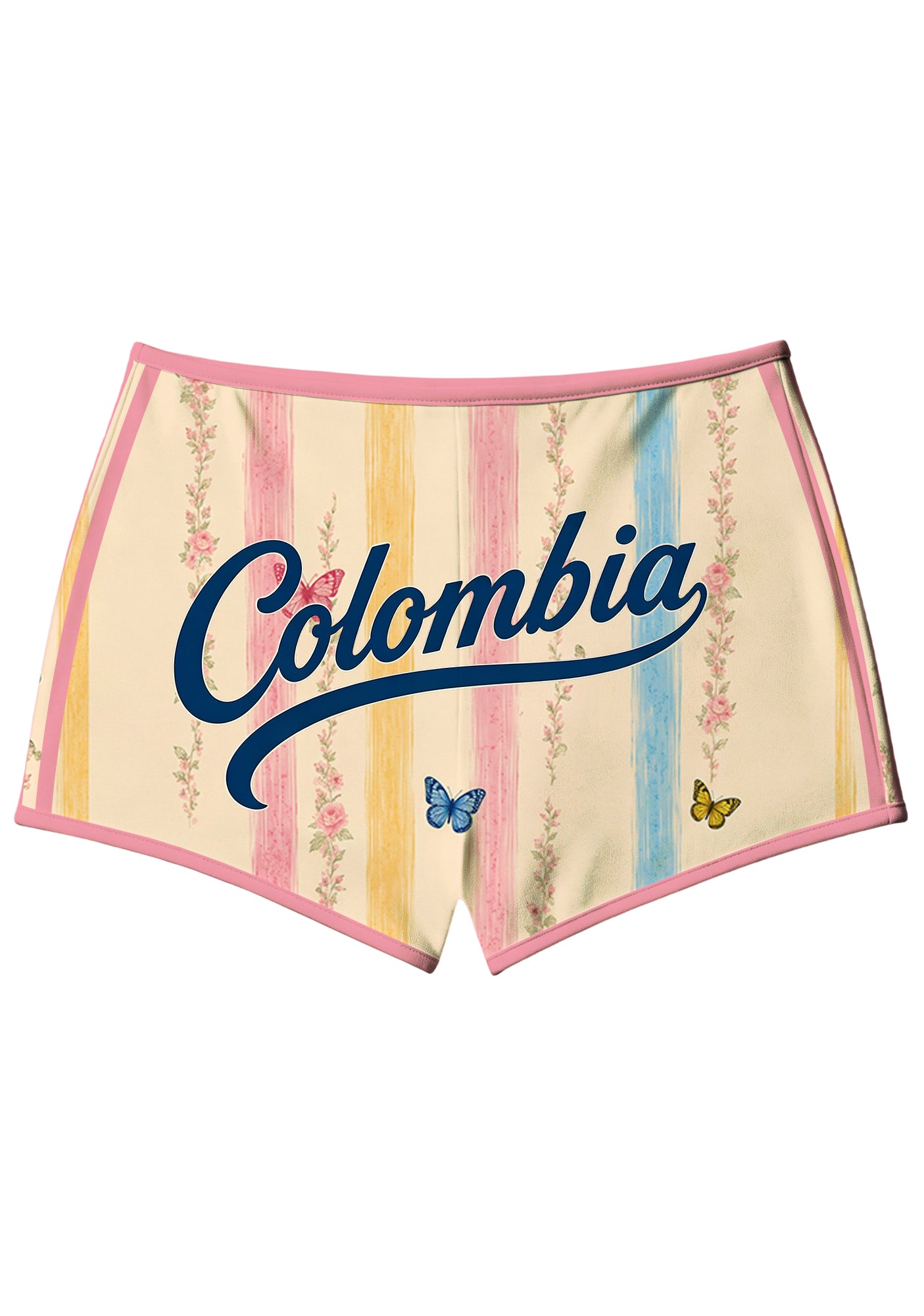 Brush‑Stripe Rose Vine Butterfly Retro No.10 Booty Shorts Secondary image