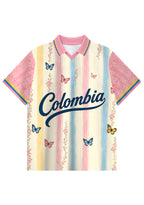 Colombia Butterfly Floral Striped Collared Jersey Shirt