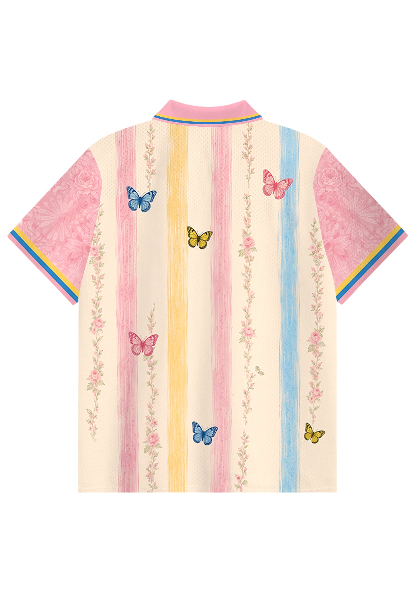 Colombia Butterfly Floral Striped Collared Jersey Shirt