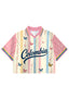 Colombia Butterfly Floral Striped Cropped Collared Jersey Shirt