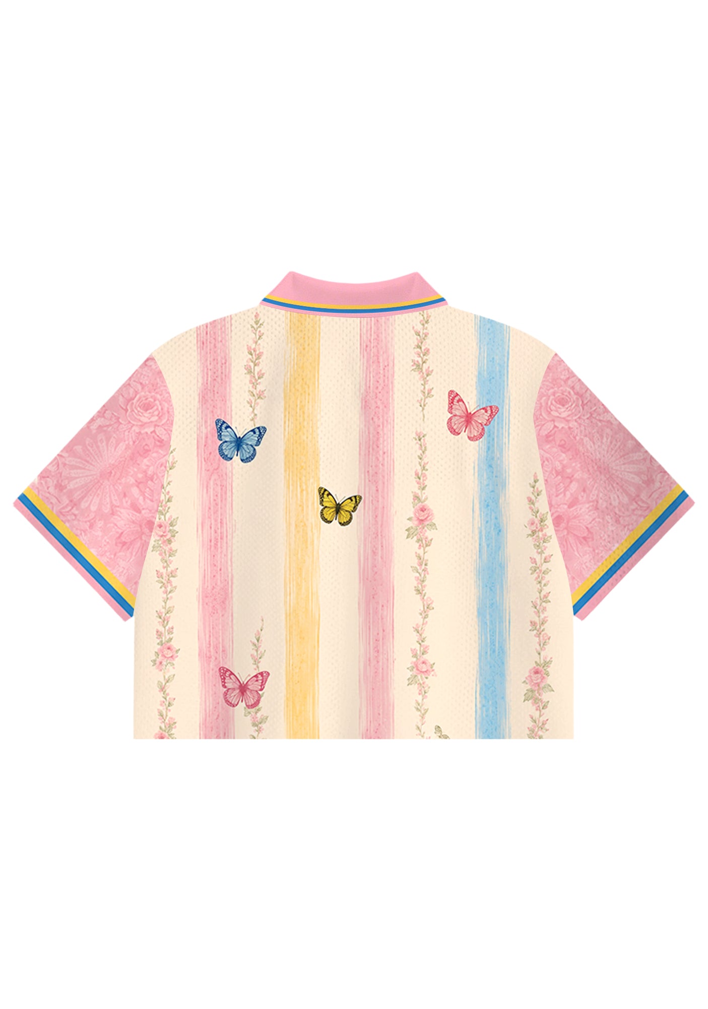 Colombia Butterfly Floral Striped Cropped Collared Jersey Shirt Secondary image