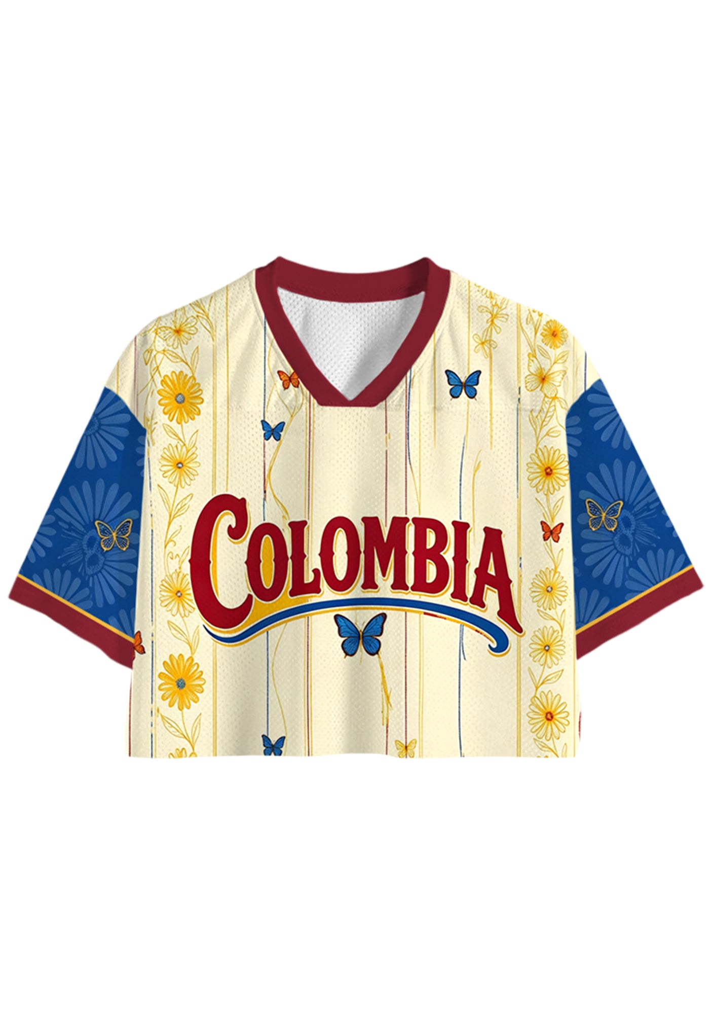 Colombia Daisy Butterfly Vine Striped Art Cropped Jersey Shirt Main image