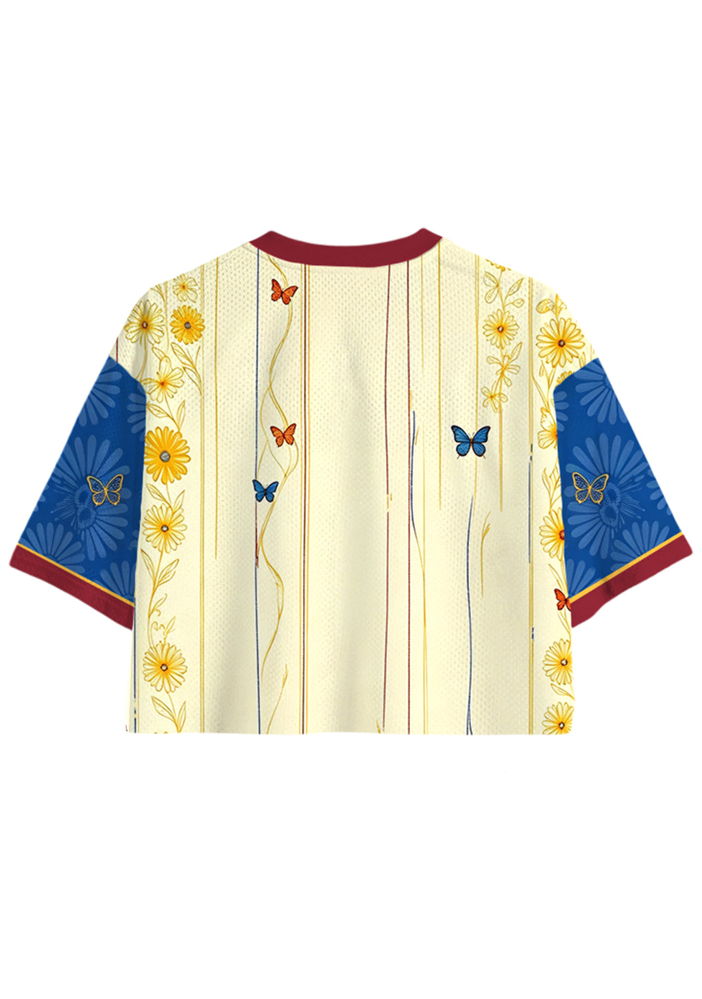 Colombia Daisy Butterfly Vine Striped Art Cropped Jersey Shirt
