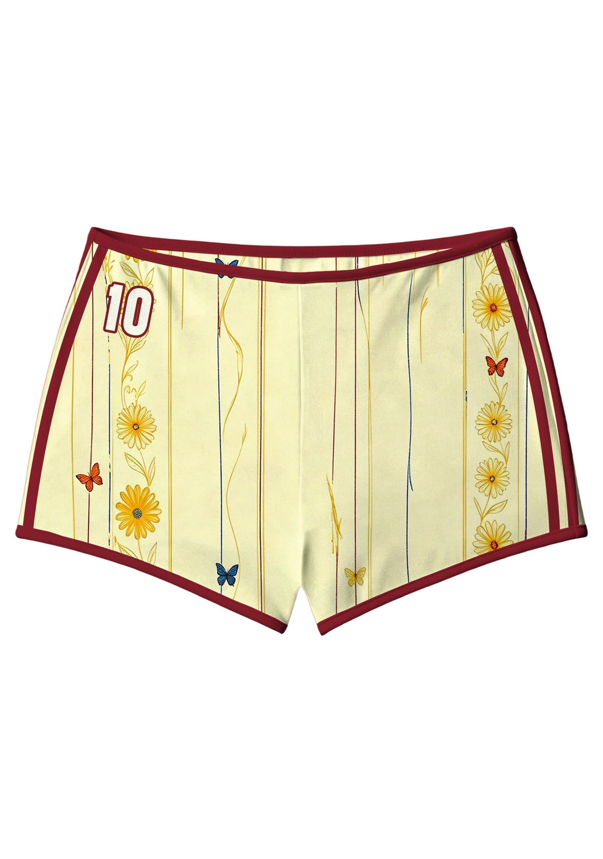 Number 10 Daisy Butterfly Vertical Stripe Booty Shorts Main image