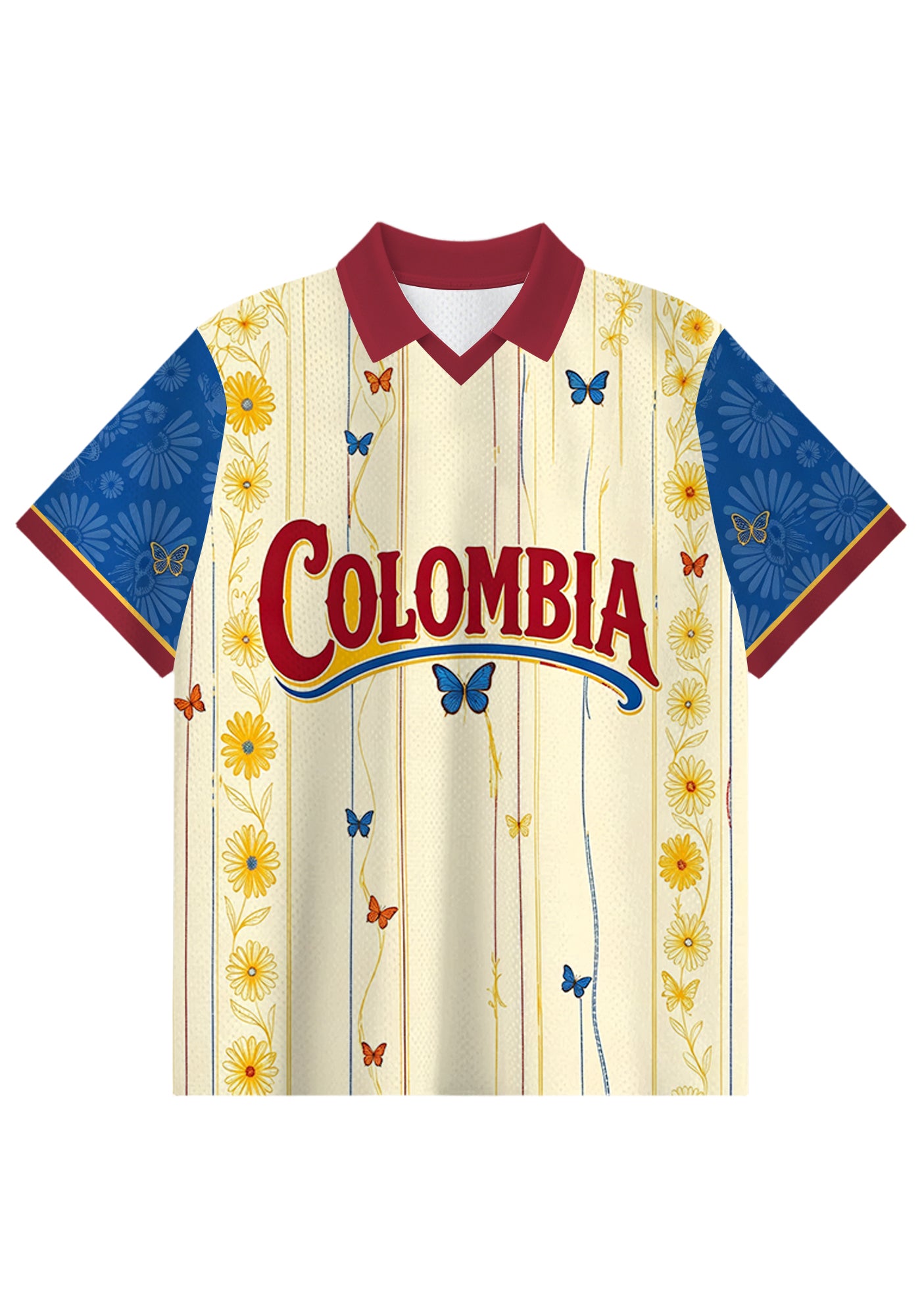 Colombia Daisy Butterfly Vine Striped Art Print Collared Jersey Shirt Main image