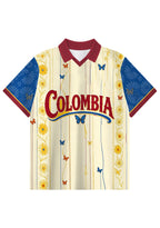 Colombia Daisy Butterfly Vine Striped Art Print Collared Jersey Shirt