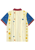 Colombia Daisy Butterfly Vine Striped Art Print Collared Jersey Shirt