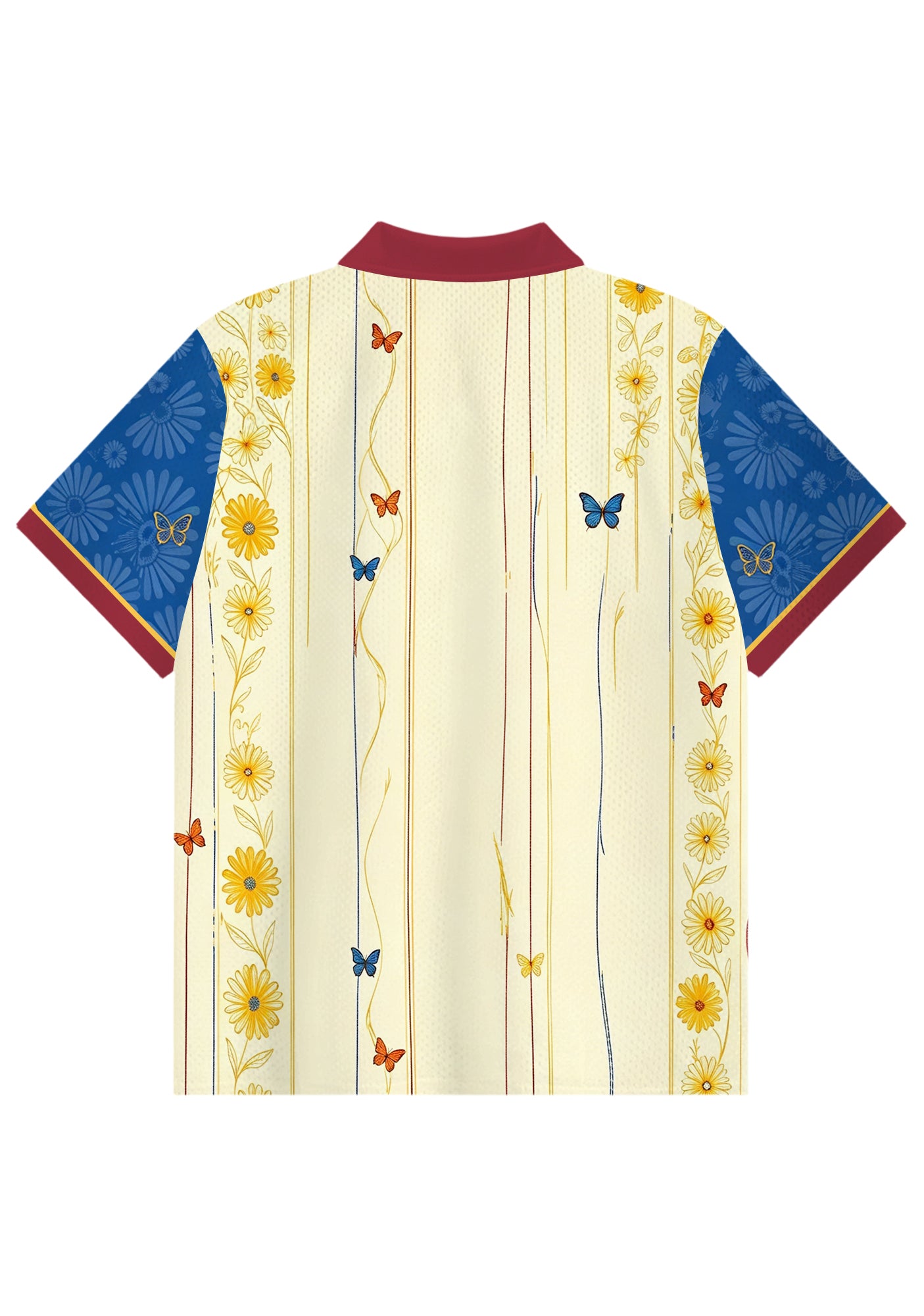 Colombia Daisy Butterfly Vine Striped Art Print Collared Jersey Shirt