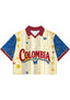 Colombia Daisy Butterfly Vine Striped Art Cropped Collared Jersey Shirt