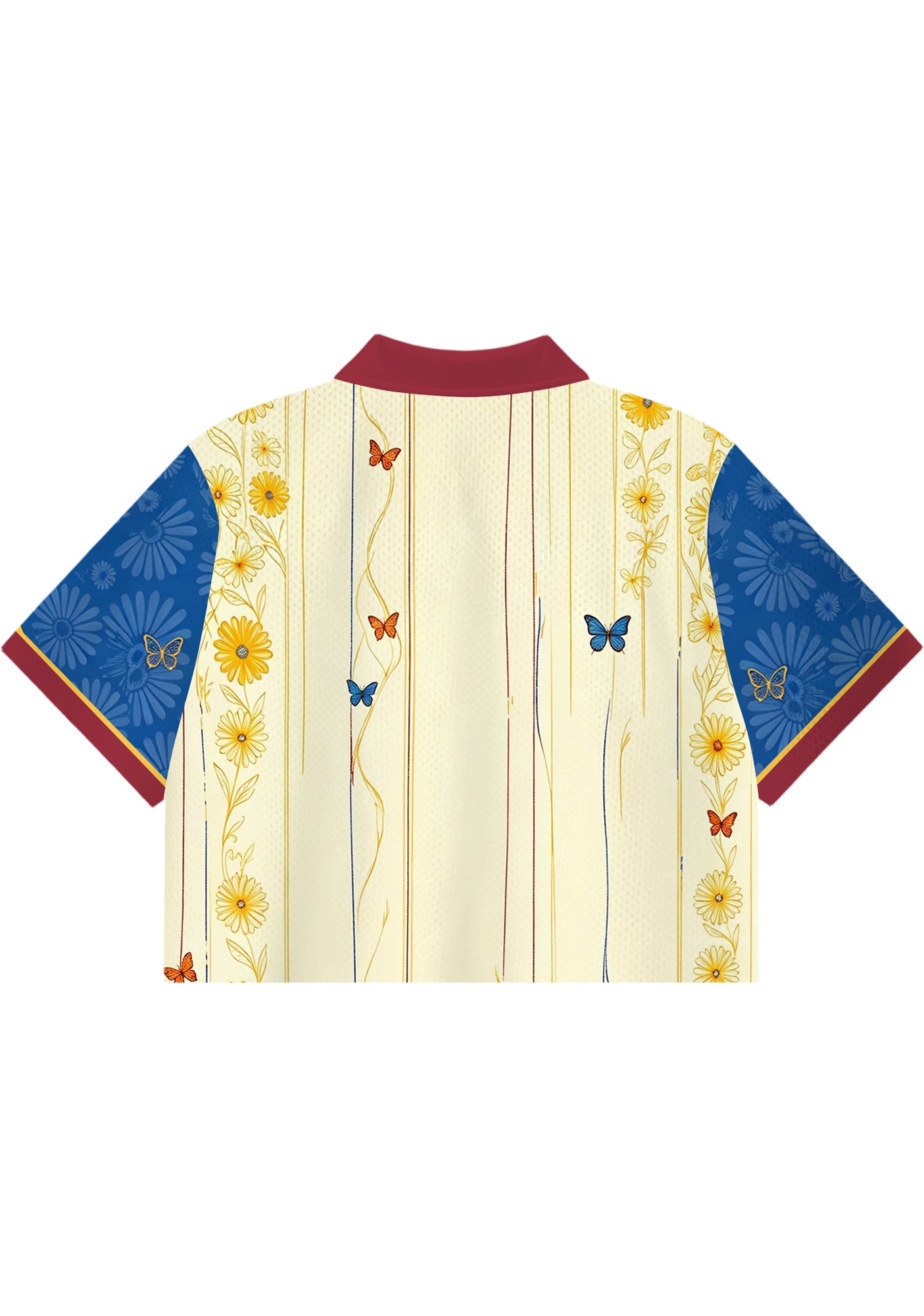 Colombia Daisy Butterfly Vine Striped Art Cropped Collared Jersey Shirt Secondary image