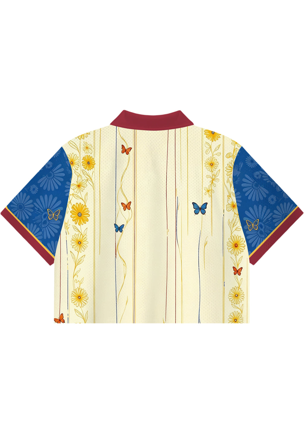 Colombia Daisy Butterfly Vine Striped Art Cropped Collared Jersey Shirt