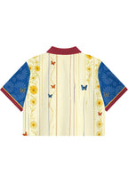 Colombia Daisy Butterfly Vine Striped Art Cropped Collared Jersey Shirt