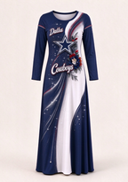 Women Dallas Cowboys Floral Print Long Sleeve Maxi Dress