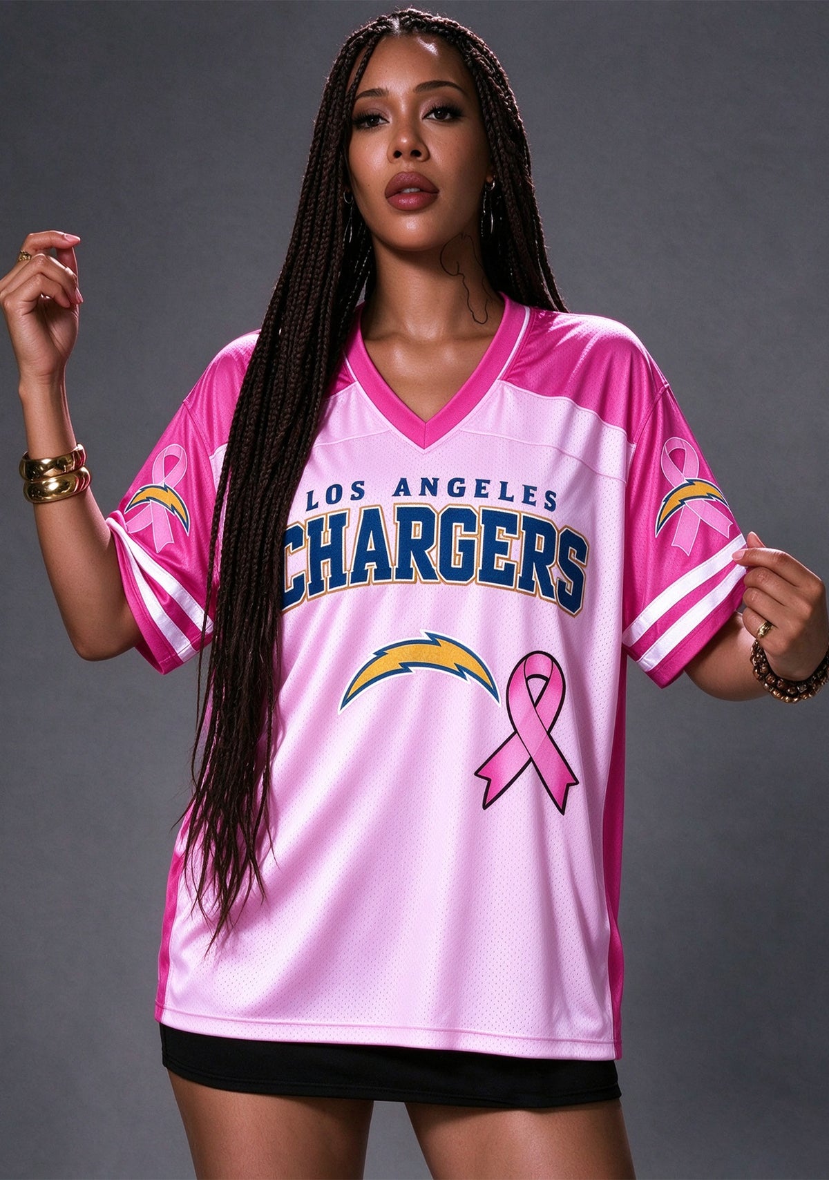 Women Los Angeles Chargers Breast Cancer Awareness Pink Ribbon Mesh Jersey