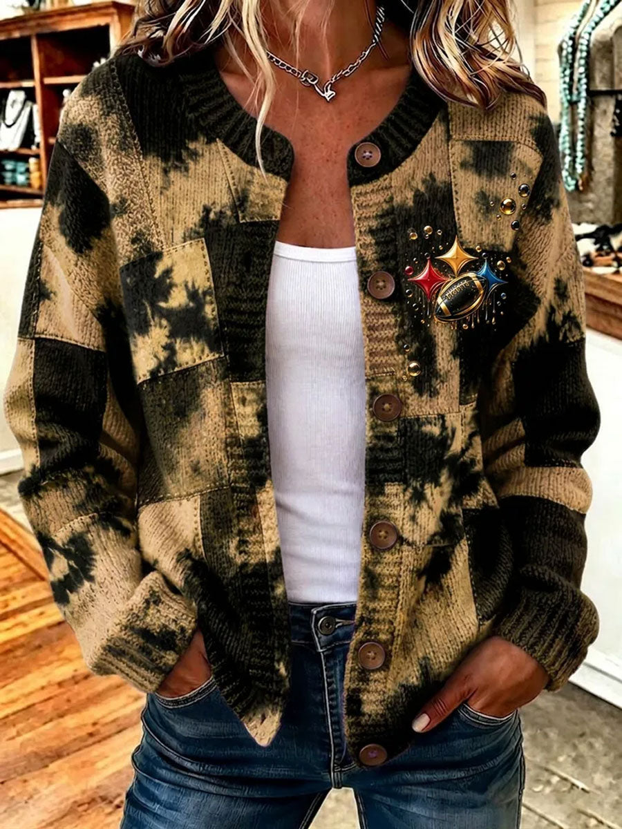 Women'S Casual Football Print Knitted Cardigan Top Main image