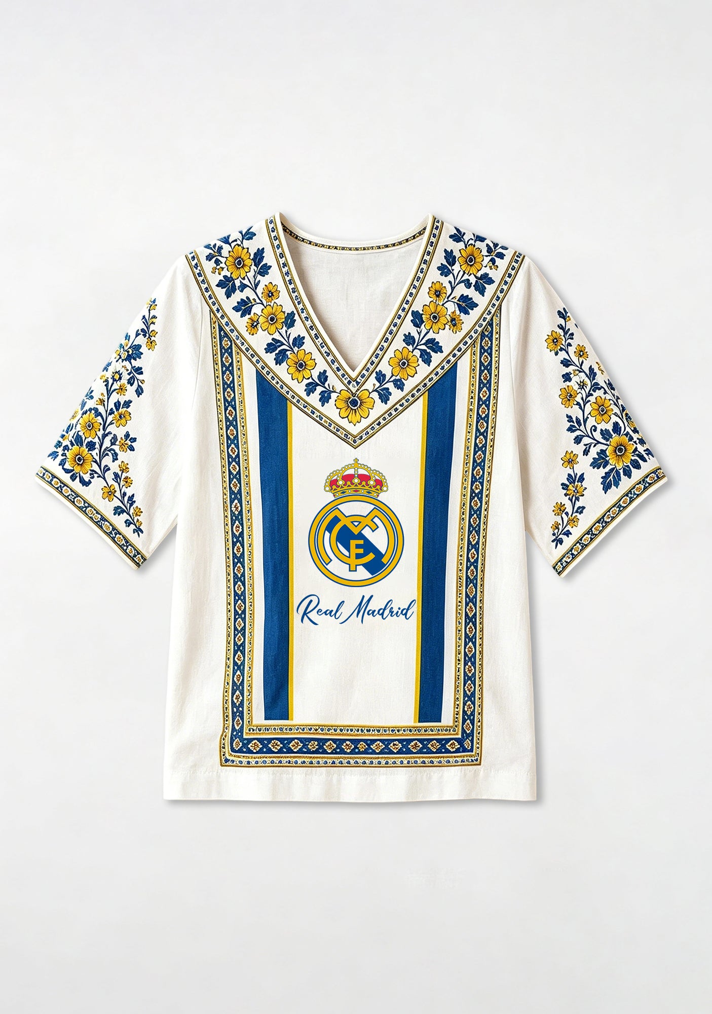 Boho Floral Border Print Featuring Real Madrid V-Neck Blouse Secondary image