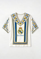 Boho Floral Border Print Featuring Real Madrid V-Neck Blouse