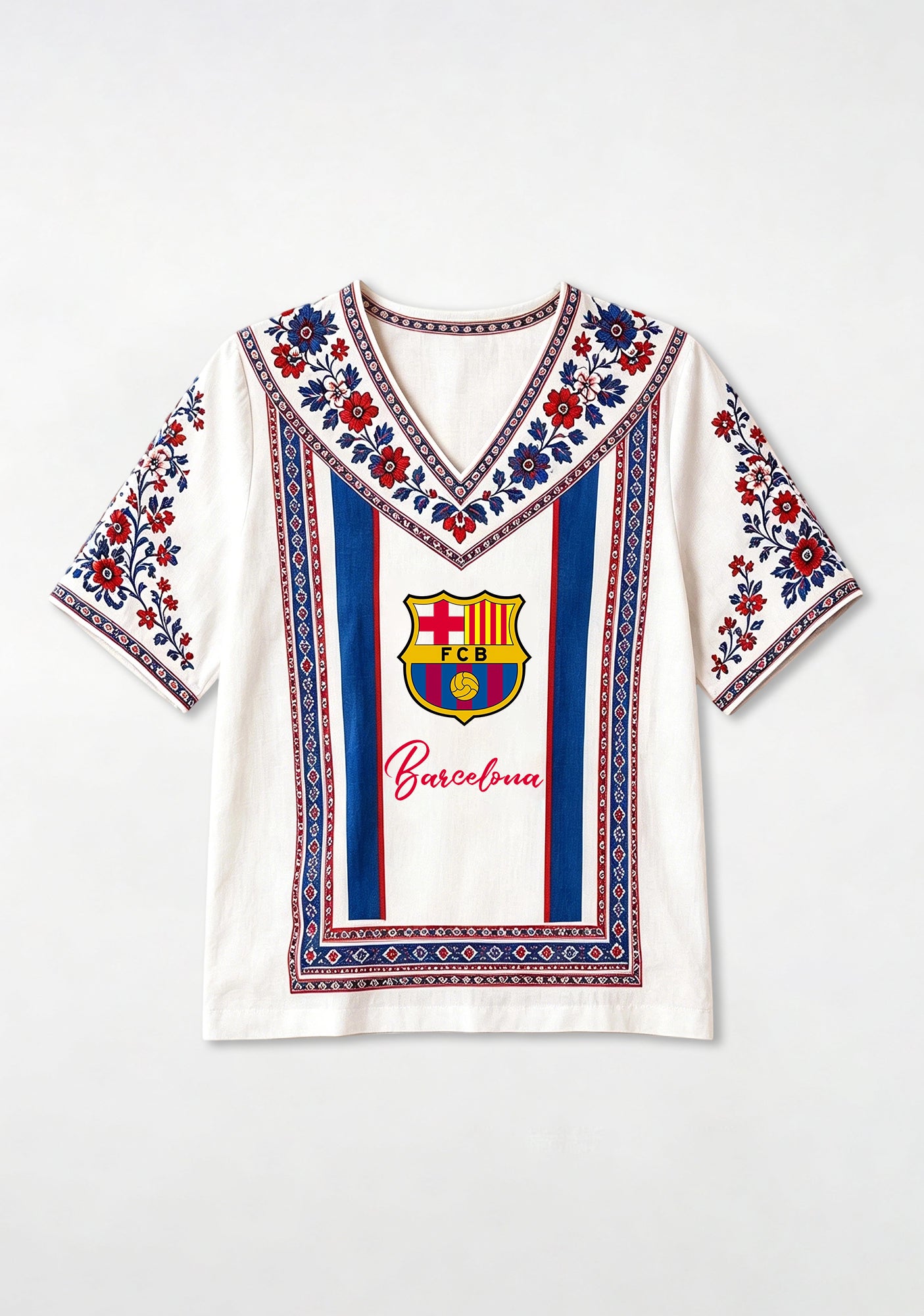 Boho Floral Border Print Featuring Barcelona V-Neck Blouse Secondary image