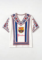 Boho Floral Border Print Featuring Barcelona V-Neck Blouse