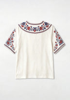 Boho Floral Border Print Featuring Barcelona V-Neck Blouse