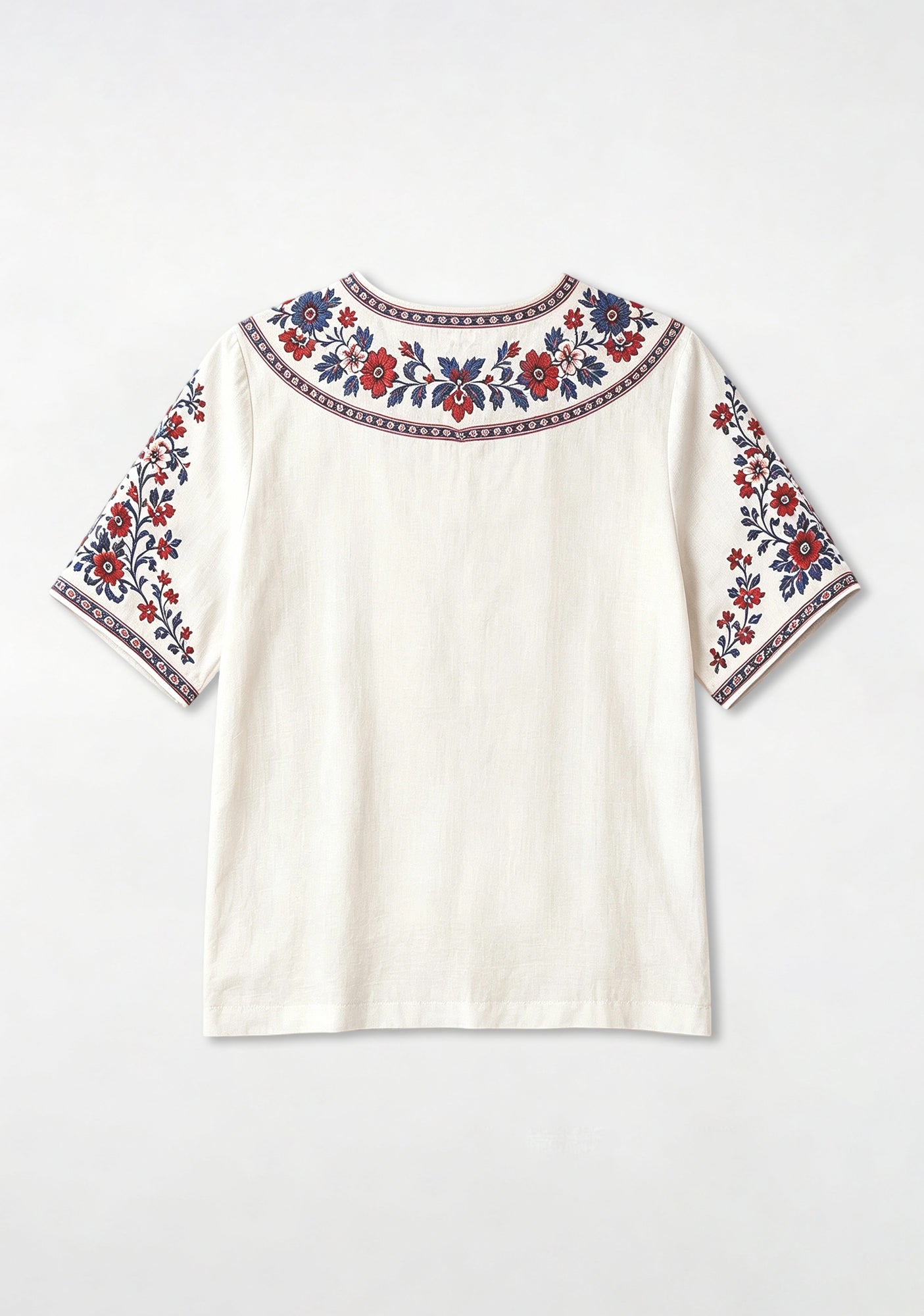 Boho Floral Border Print Featuring Barcelona V-Neck Blouse