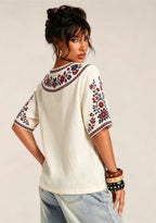 Boho Floral Border Print Featuring Barcelona V-Neck Blouse