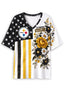 Women's Pittsburgh Steelers American Flag Floral V-Neck T-Shirt