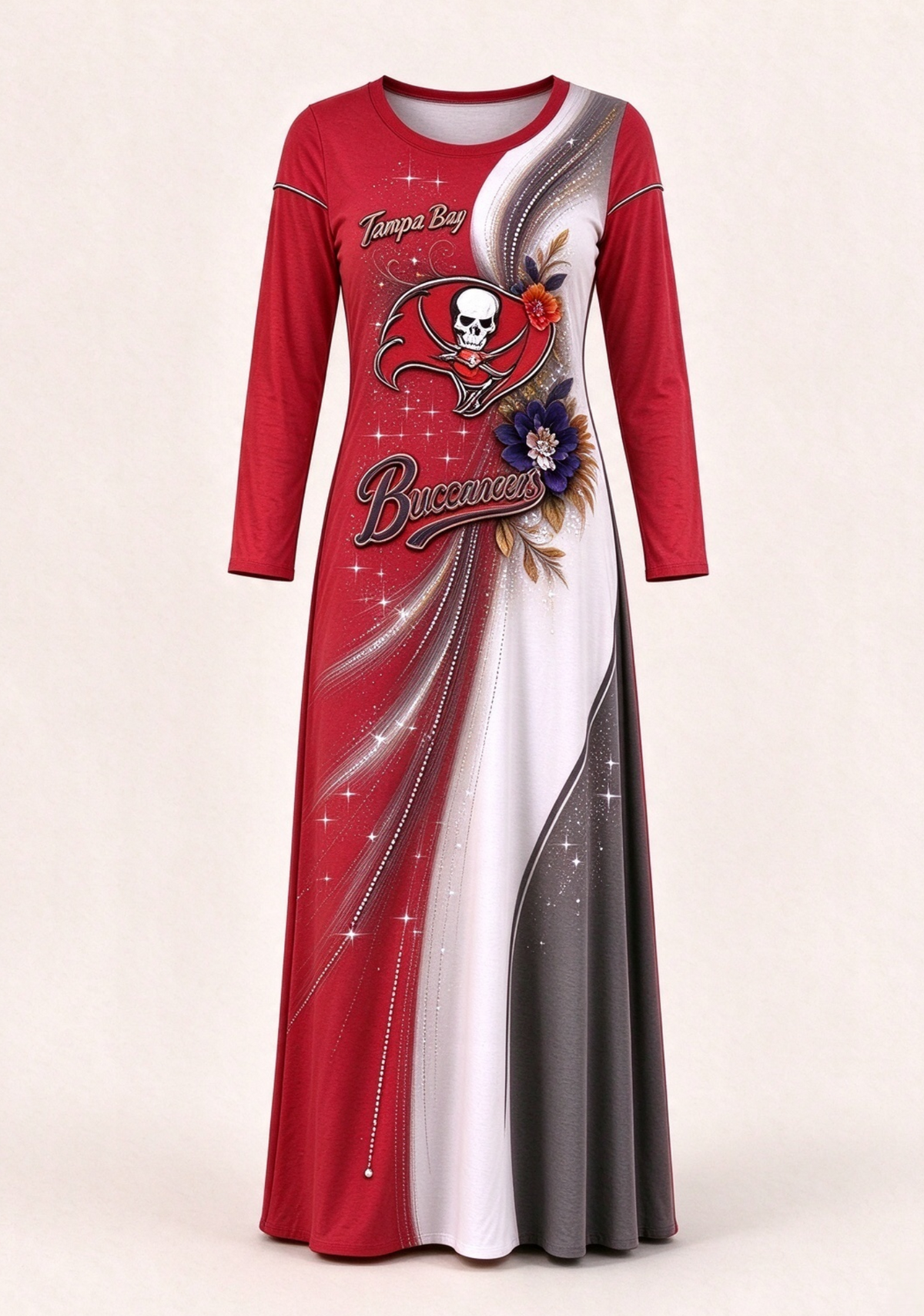Women Tampa Bay Buccaneers Floral Print Long Sleeve Maxi Dress