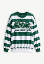 Women's Peace Love New York Jets Striped Crewneck Sweatshirt