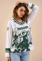 Women's Green Bay Packers Graphic V Neck Long Sleeve Shirt