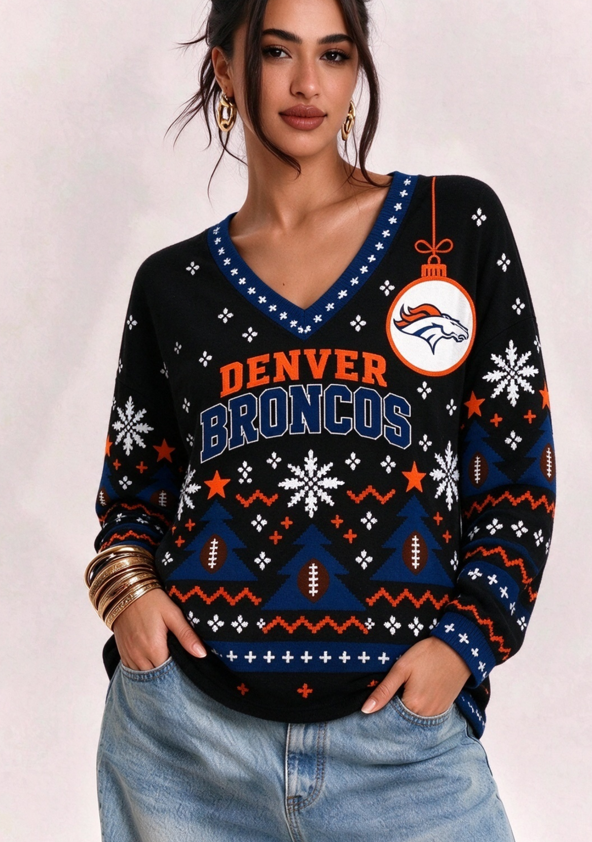 Women’s Denver Broncos Ugly NFL Christmas Sweatshirt Main image