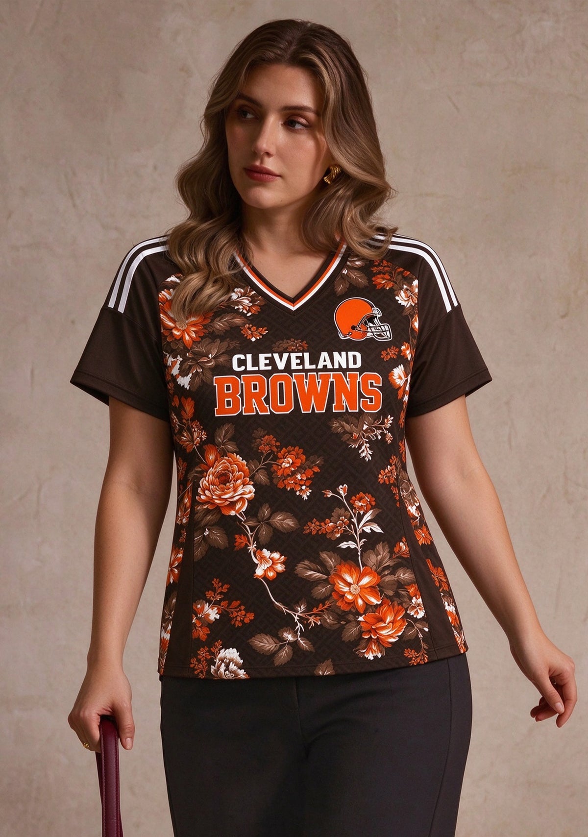 Women's Cleveland Browns Floral V-Neck T Shirt