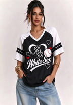 Women Chicago White Sox Heart Baseball Graphic V-Neck T-Shirt