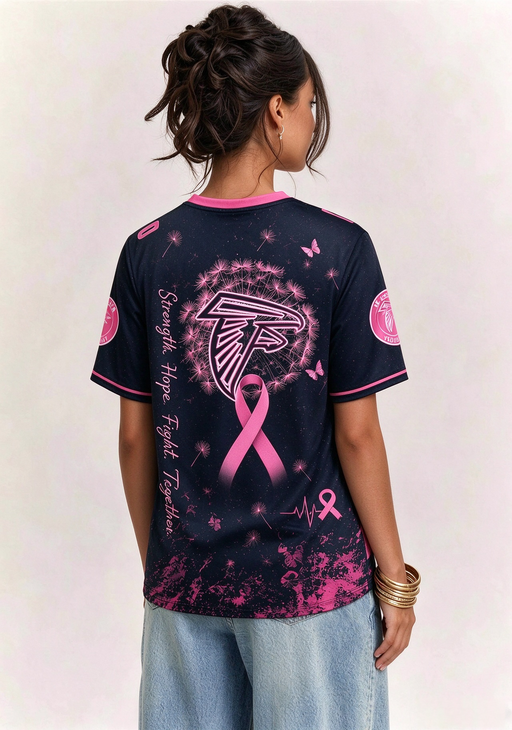Atlanta Falcons Breast Cancer Awareness Dandelion V-Neck T-Shirt
