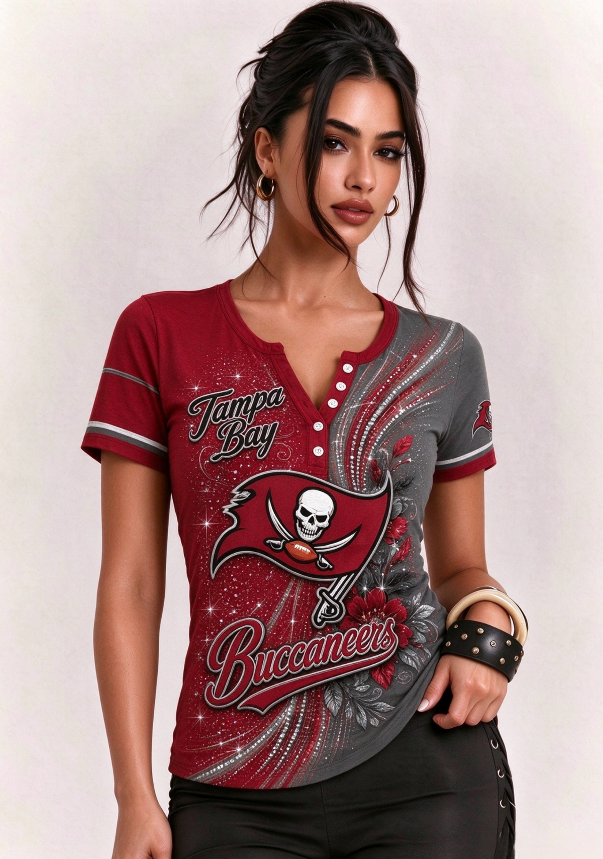 Women Tampa Bay Buccaneers Floral Henley T-Shirt Main image