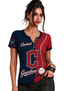 Women Cleveland Guardians Baseball Half Striped Henley T-Shirt