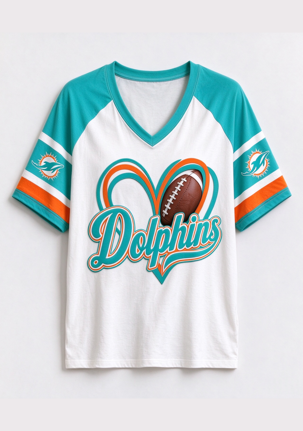 Women Miami Dolphins Heart Graphic V-Neck Fan T-Shirt