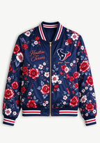 Women Houston Texans Floral Print Zip Up Jacket Custom Name For Fan