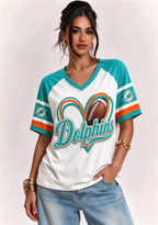 Women Miami Dolphins Heart Graphic V-Neck Fan T-Shirt