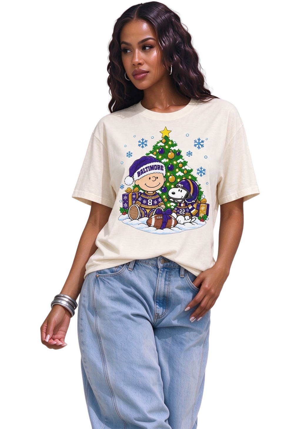 Women's Baltimore Ravens Christmas Snoopy Charlie Brown T-Shirt