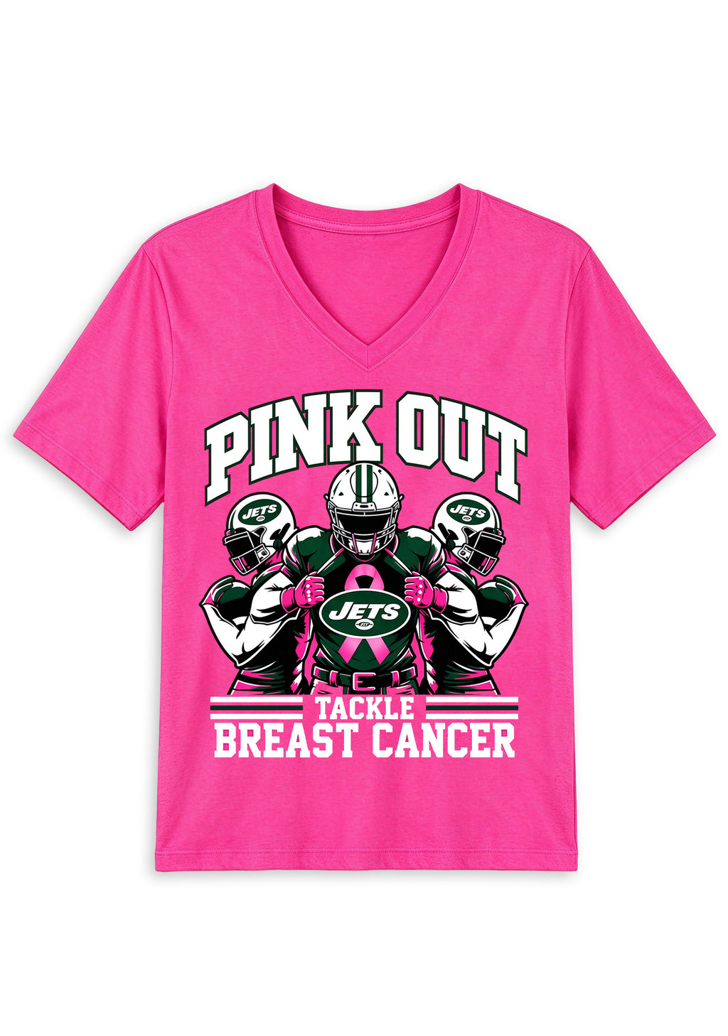 New York Jets Pink Out Tackle Breast Cancer Awareness V-Neck T-Shirt