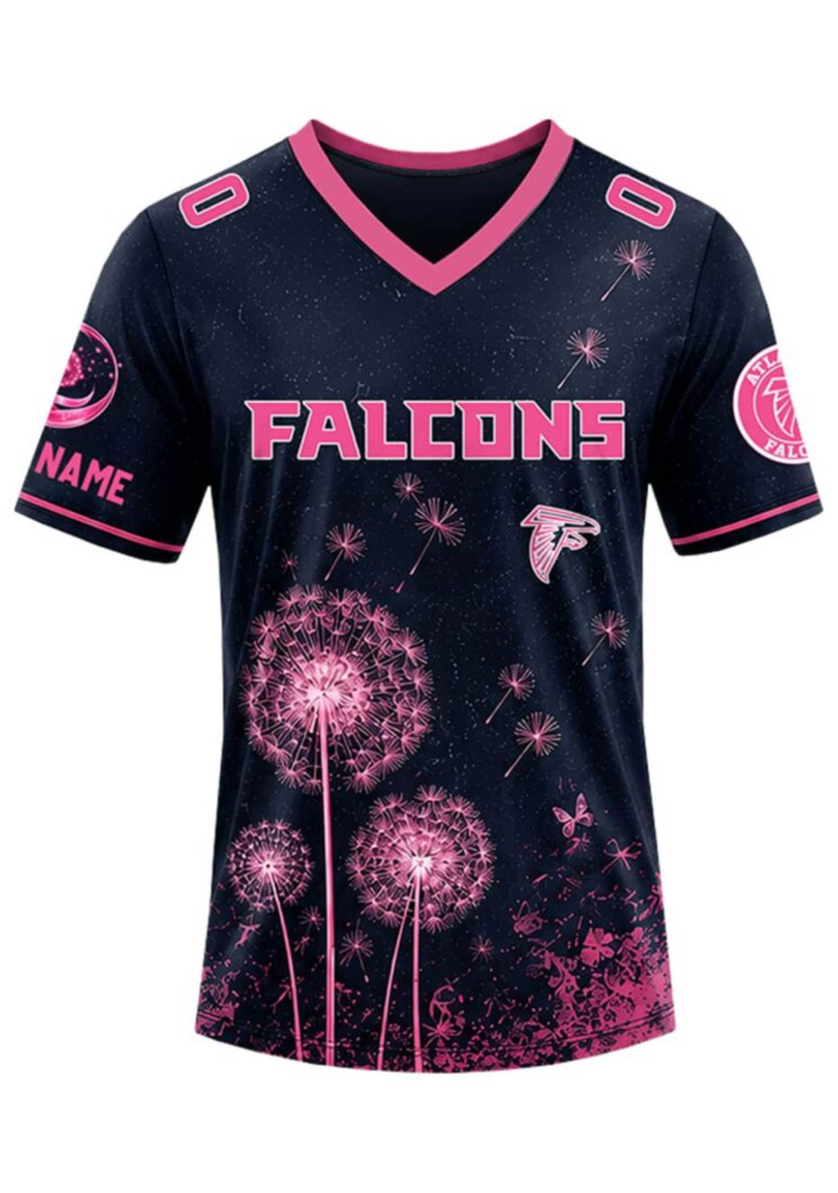 Atlanta Falcons Breast Cancer Awareness Dandelion V-Neck T-Shirt