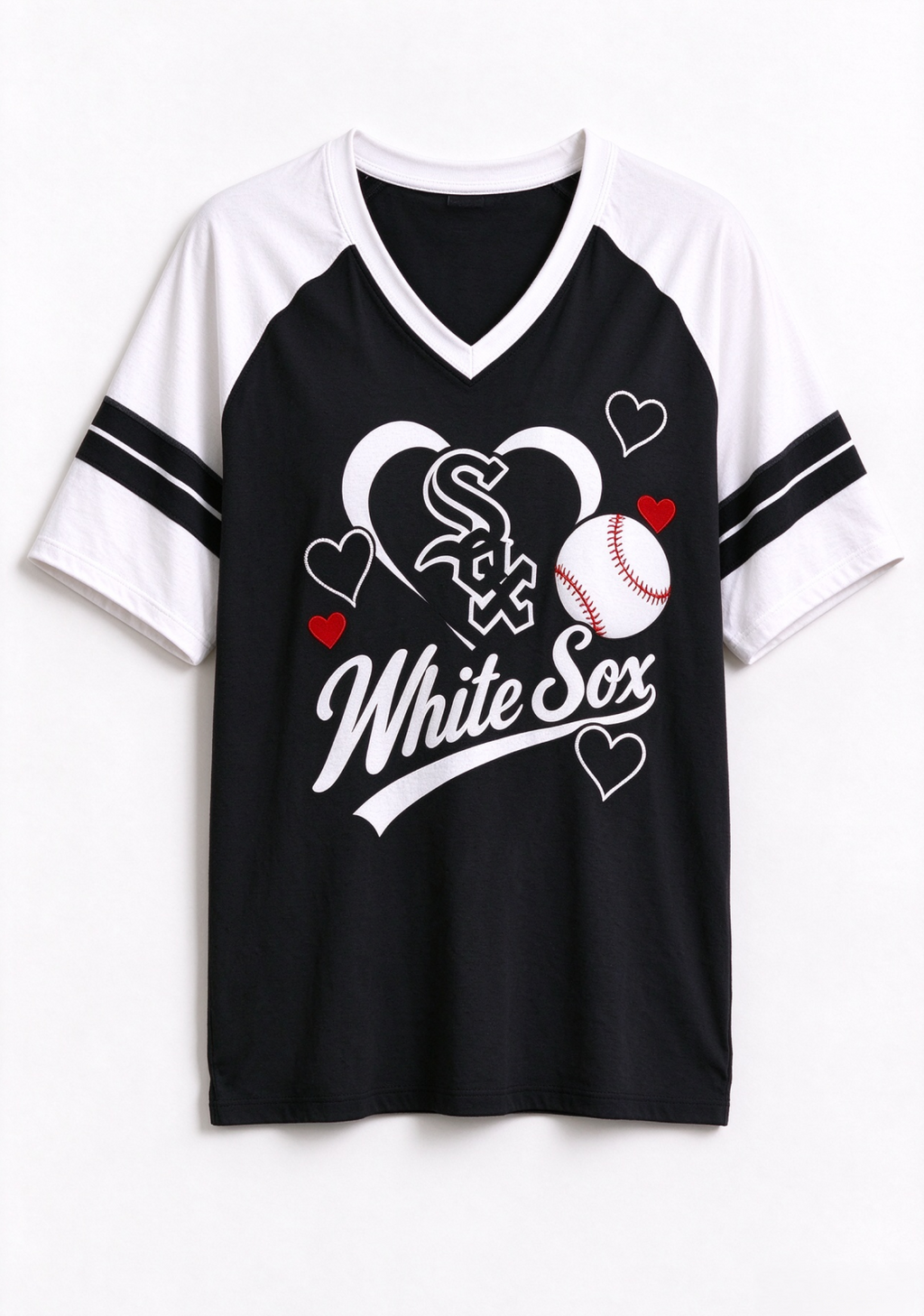Women Chicago White Sox Heart Baseball Graphic V-Neck T-Shirt