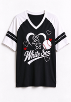 Women Chicago White Sox Heart Baseball Graphic V-Neck T-Shirt